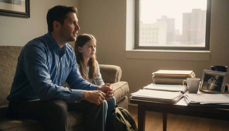 Father and child consult about visitation