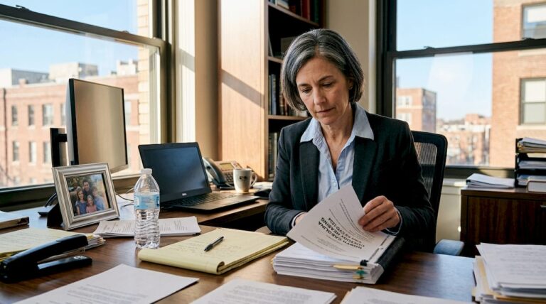 Attorney reviewing custody documents in office