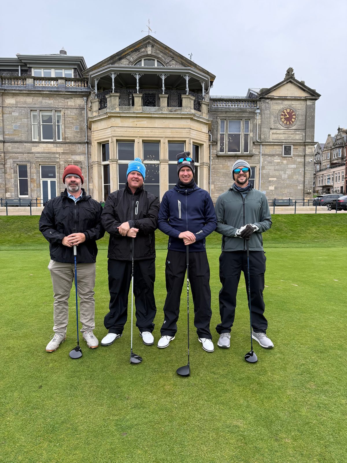 Evan Rowe with friends on the Old Course at St Andrews in Scotland